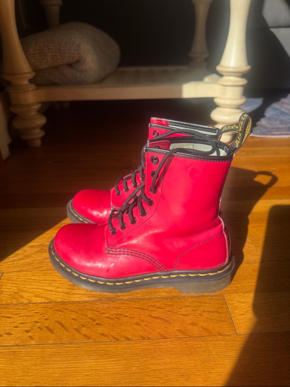 Dr. Martens Red Leather 8-Eye Combat Boots with Black Trim